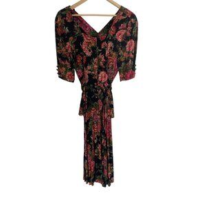 Carole Little Vintage Maxi Prairie Floral Dress Back Peplum BACK Tied Waist SIZE
